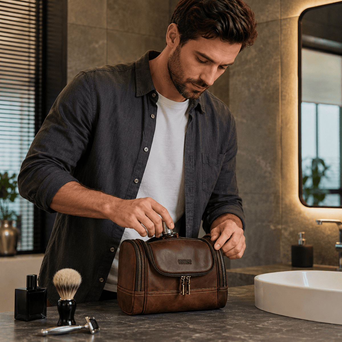 Grande Trousse De Toilette Cuir Homme Vintage